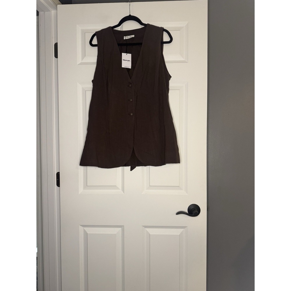 Showpo 2 Piece Linen Outfit Longline Vest 12 And Relaxed Shorts 14 Brown Nwt